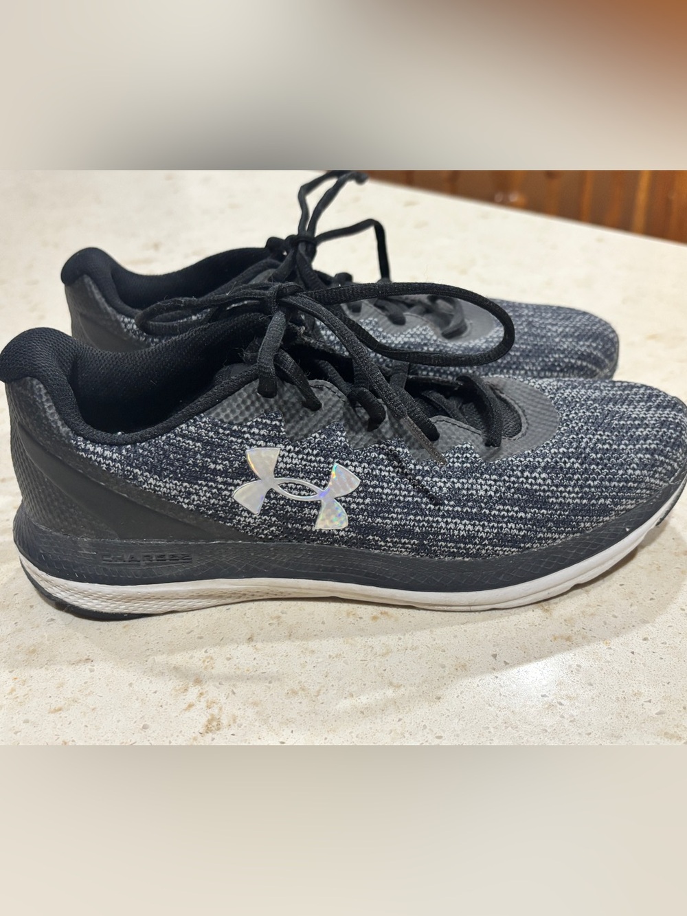 Under Armour Women’s Charge Impulse 2 knit. Black and Gray Knit Running Shoes